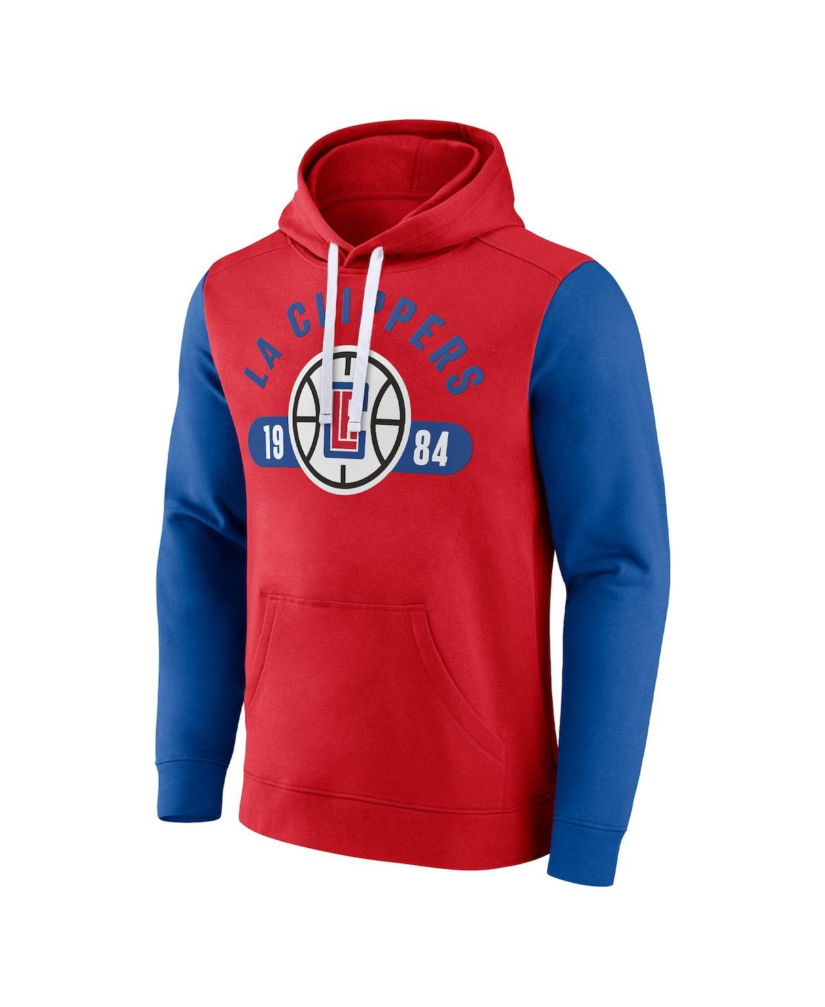 Fanatics Branded Red/royal La Clippers Attack Colorblock Pullover Hoodie In Red,royal