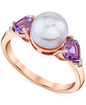 Macy's - Pink Cultured Freshwater Pearl (8mm), Pink Amethyst (3/4 ct. t.w.) & Diamond Accent Ring in 10k Rose Gold
