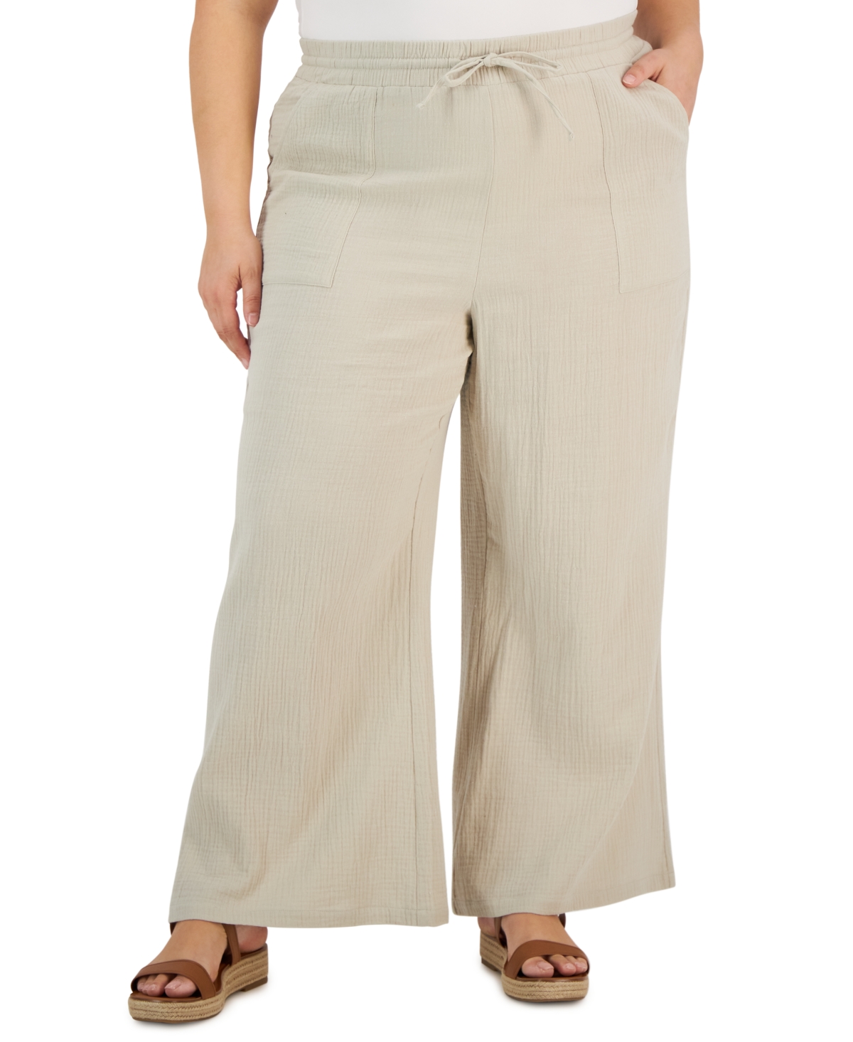 Style & Co Plus Size Crinkled Wide-leg Pants, Created For Macy's In Stonewall