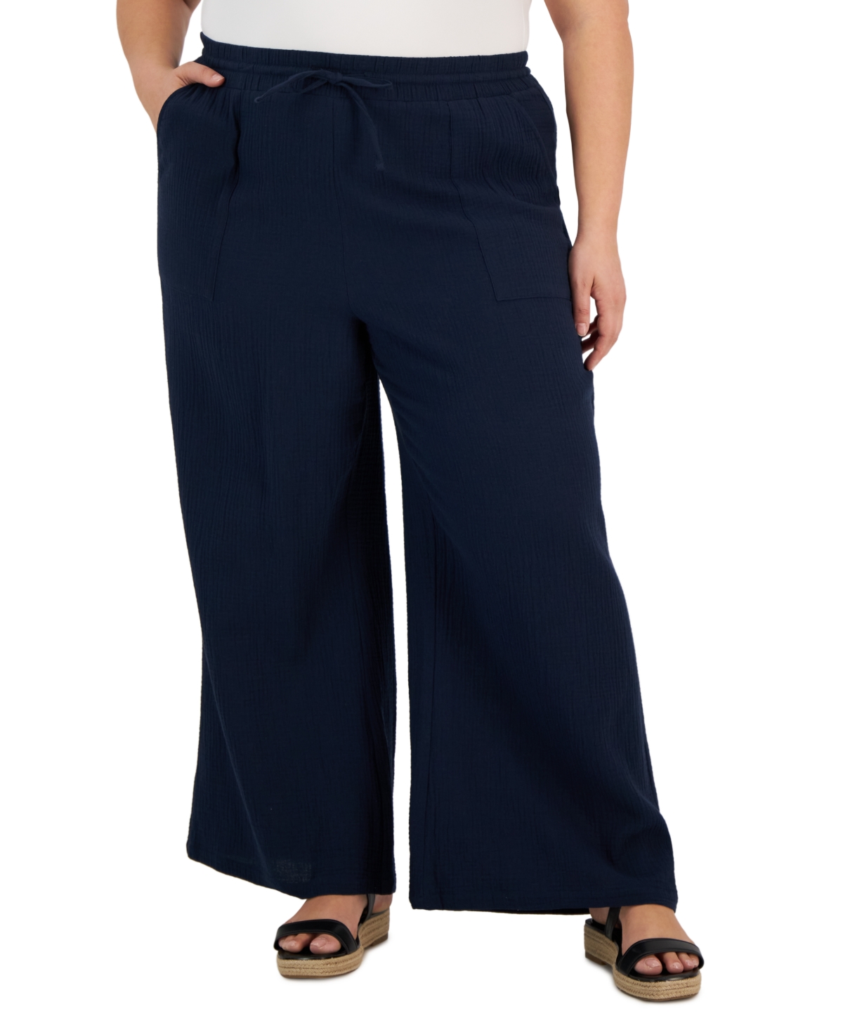 STYLE & CO PLUS SIZE CRINKLED WIDE-LEG PANTS, CREATED FOR MACY'S