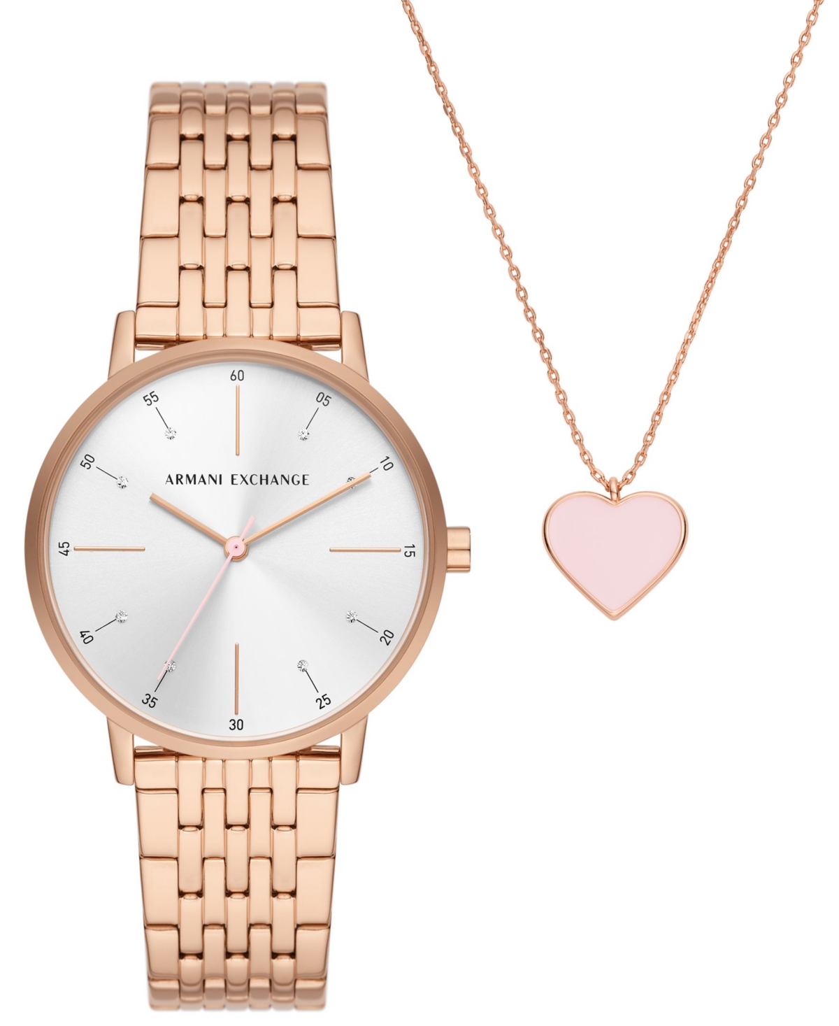 Ax Armani Exchange Women's Three-hand Rose Gold-tone Stainless Steel Bracelet Watch, 36mm And Rose Gold-tone Stainless