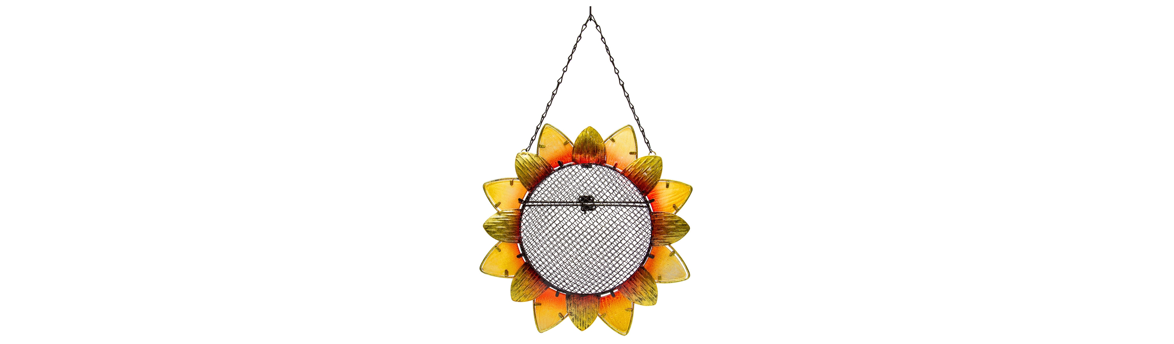 Evergreen Flag Beautiful Sunflower Metal and Glass Bird Feeder - 11 x 19 x 3 Inches