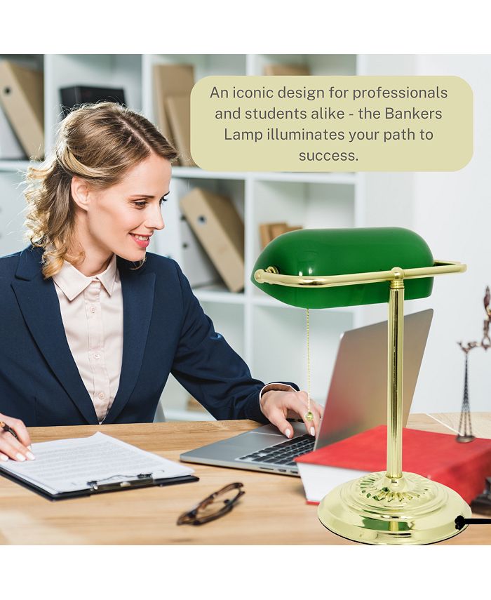 LIGHTACCENTS Metal Bankers Desk Lamp Glass Shade Macy's
