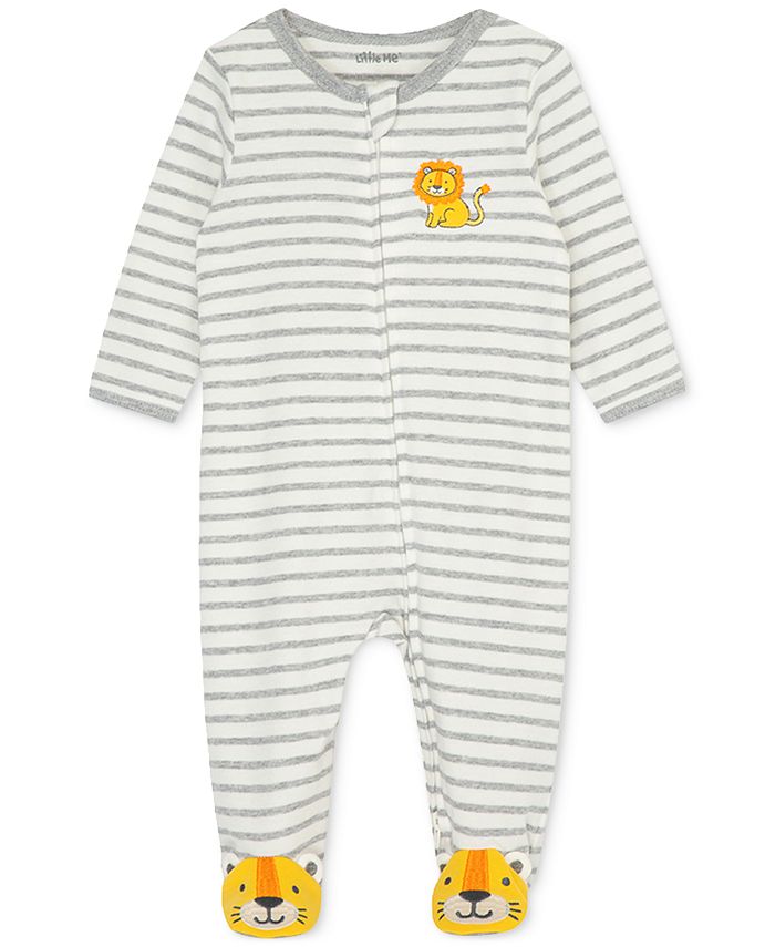 Little Me Baby Boys Long Sleeved Striped Lion Footed Coverall - Macy's