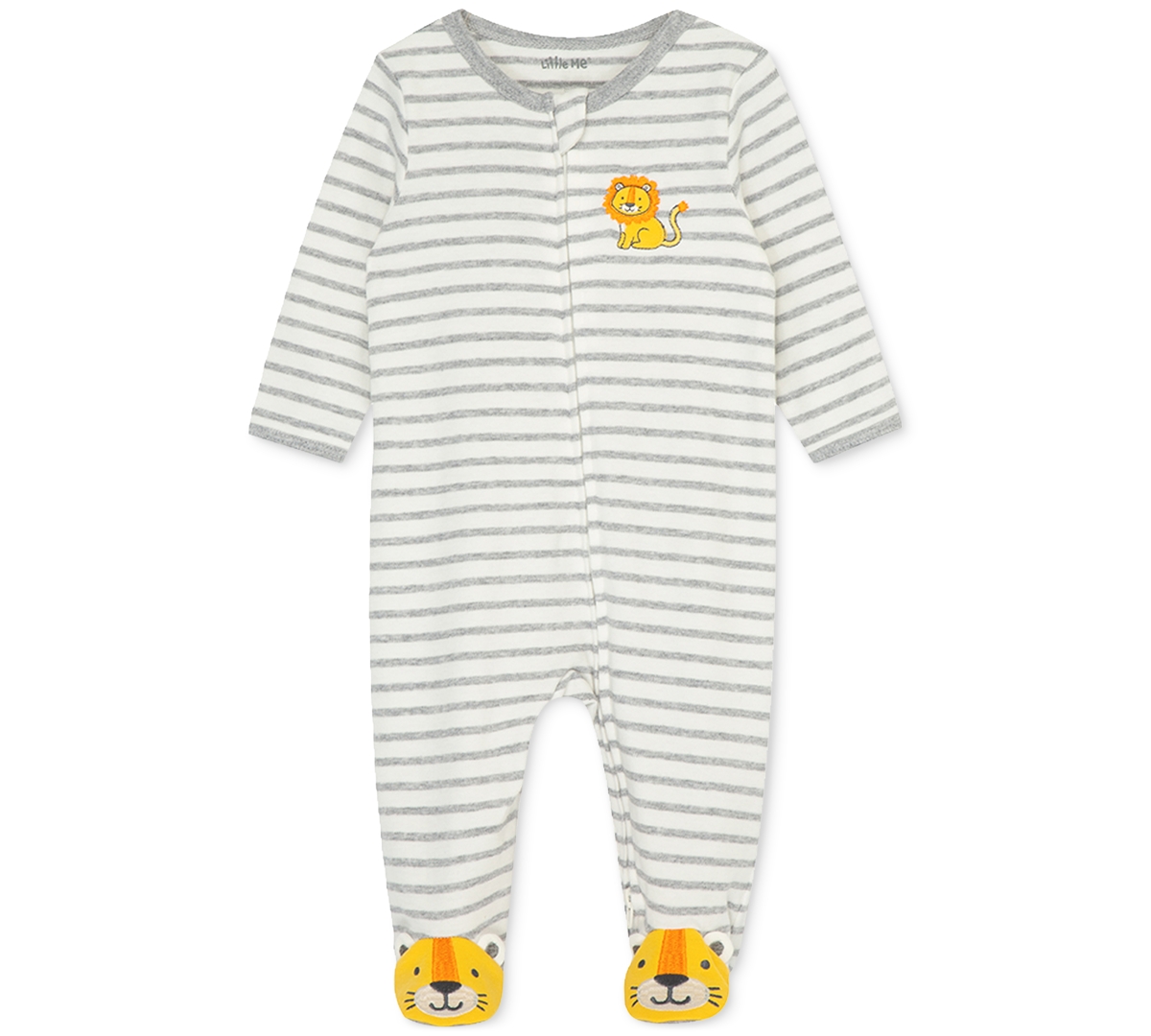 Little Me Baby Boys Long Sleeved Striped Lion Footed Coverall In Dark Grey