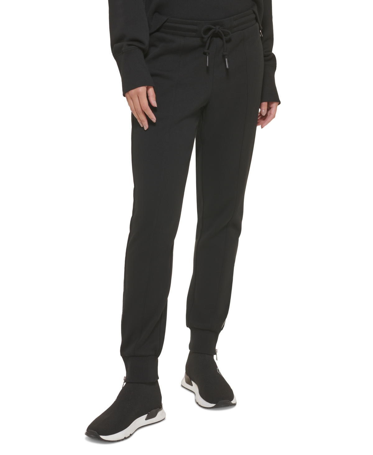 Dkny Women's Cotton Zipper-hem Ribbed-cuff Joggers In Black