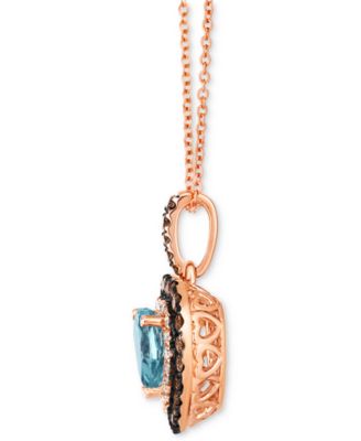 Sea Blue Aquamarine (1-1/10 ct. t.w.) & Diamond (5/8 ct. t.w.) Heart Halo Pendant Necklace in 14k Rose Gold, 18" + 2" extender