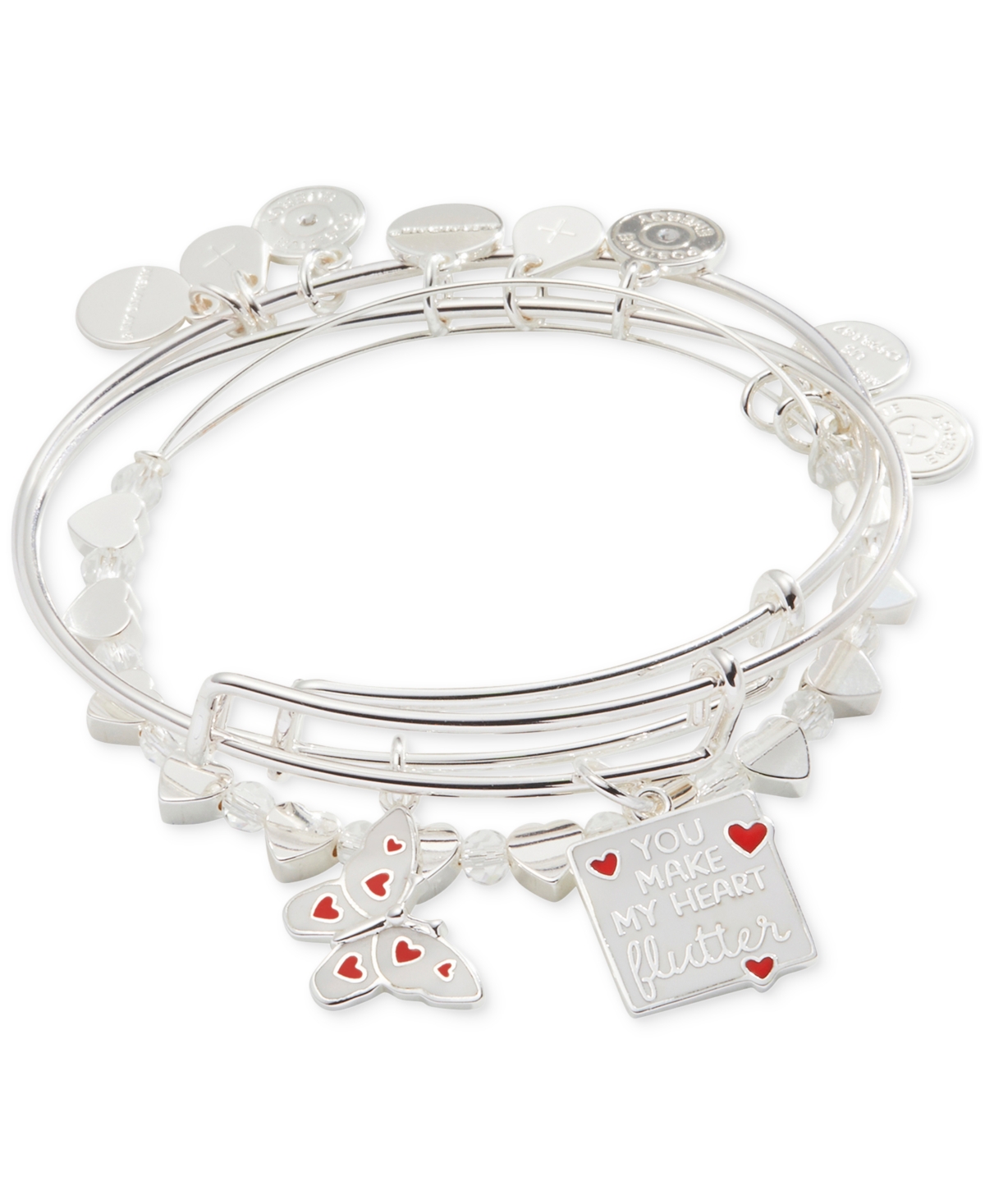 Alex And Ani Silver-tone 3-pc. Set You Make My Heart Flutter Charm Bangle Bracelets In Rose Gold