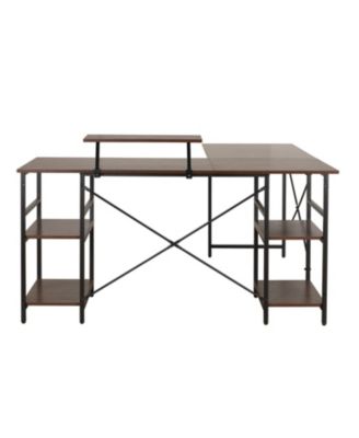Wood L-Shape with Storage Shelves Industrial Desk