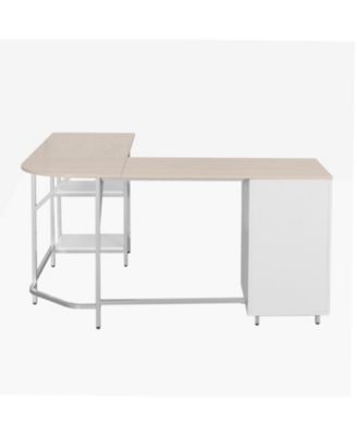 Wood L-Shape Home Office with Storage Two-Tone Desk