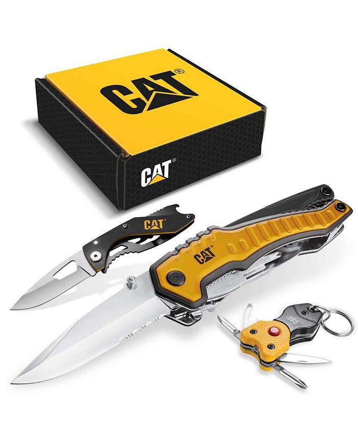 CAT 3-Piece Multi-Tool Gift Set - 12-in-1 Tool, Folding Knife & Keychain With Flashlight