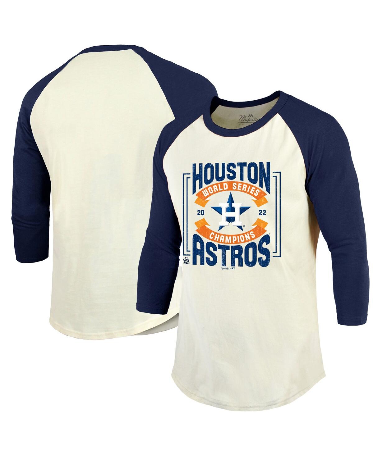 Majestic Threads Cream/navy Houston Astros 2022 World Series Champions Divide And Conquer Tri-blend In Cream,navy
