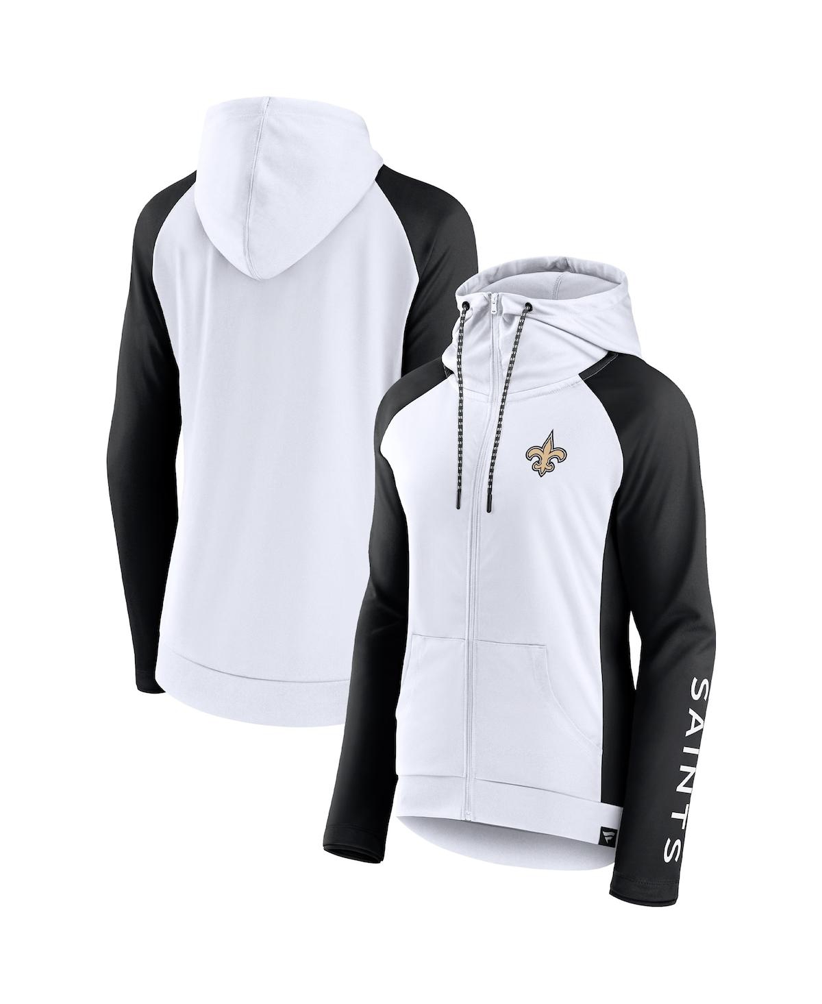 Shop Fanatics Women's  White And Black New Orleans Saints End Around Raglan Full-zip Hoodie In White,black