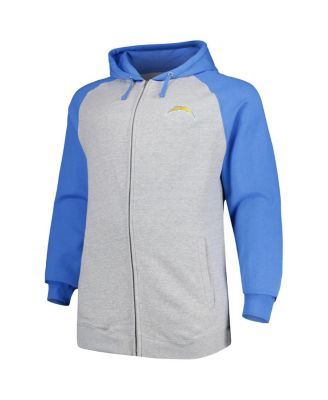 Men's Fanatics Branded Heather Gray Los Angeles Chargers Big and Tall Fleece Raglan Full-Zip Hoodie Jacket