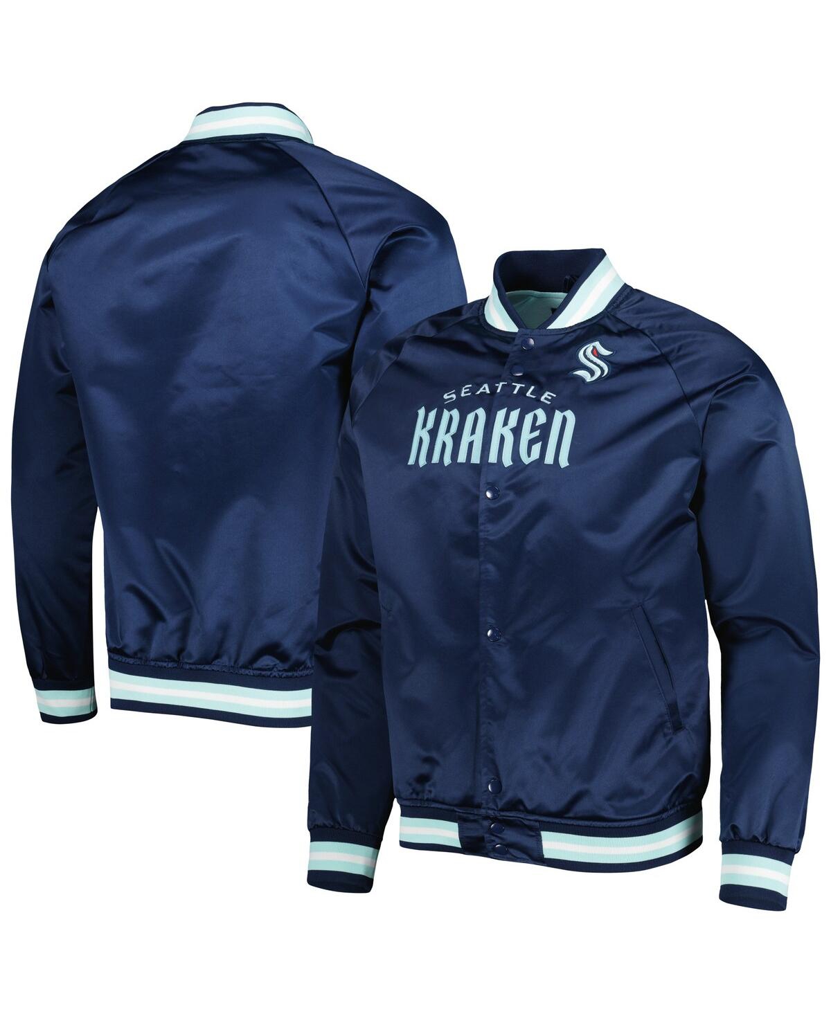 Mitchell & Ness Men's  Deep Sea Blue Seattle Kraken Satin Full-snap Varsity Jacket In Deep Sea Blue