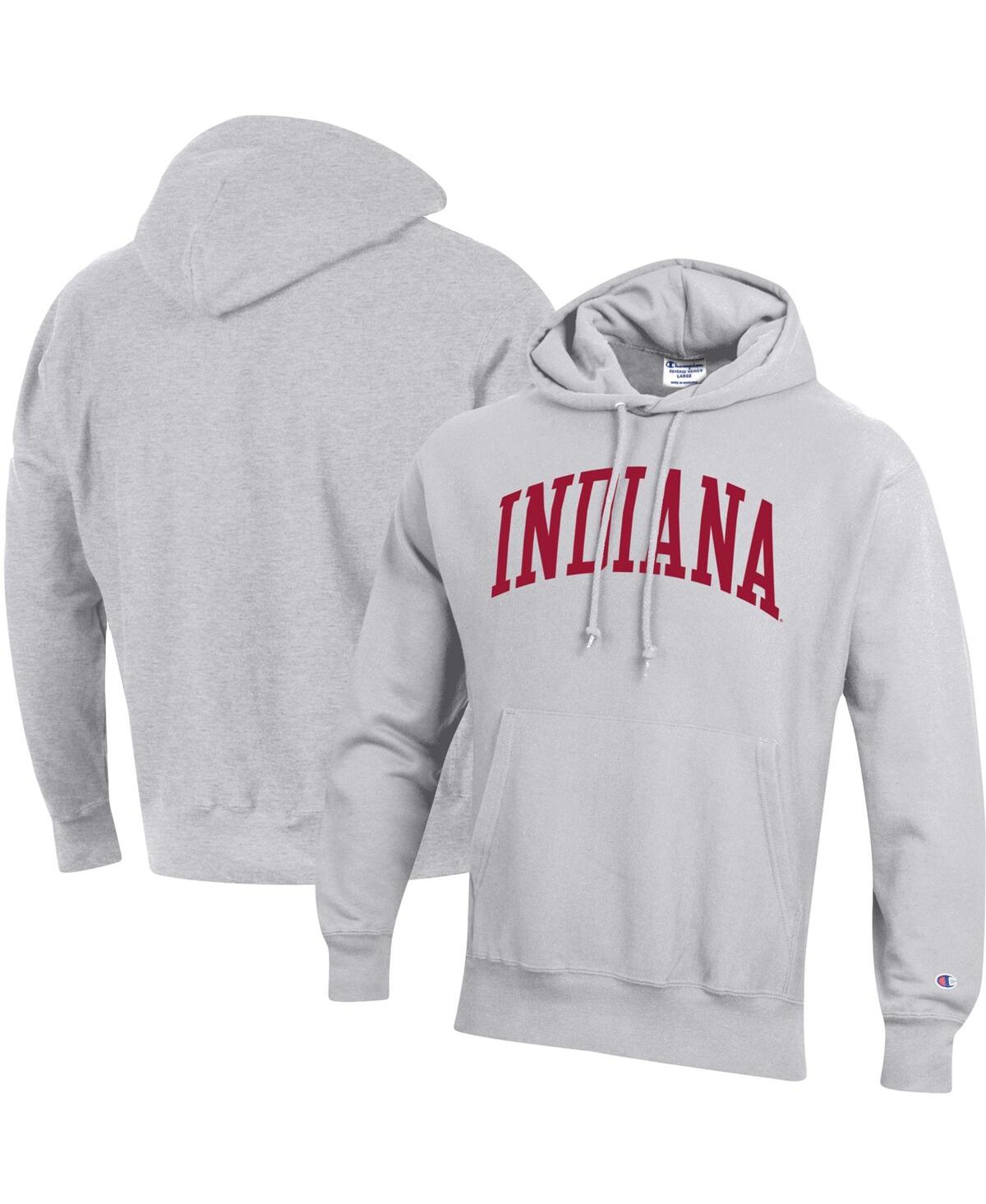 CHAMPION MEN'S CHAMPION HEATHERED GRAY INDIANA HOOSIERS BIG AND TALL REVERSE WEAVE FLEECE PULLOVER HOODIE SWE