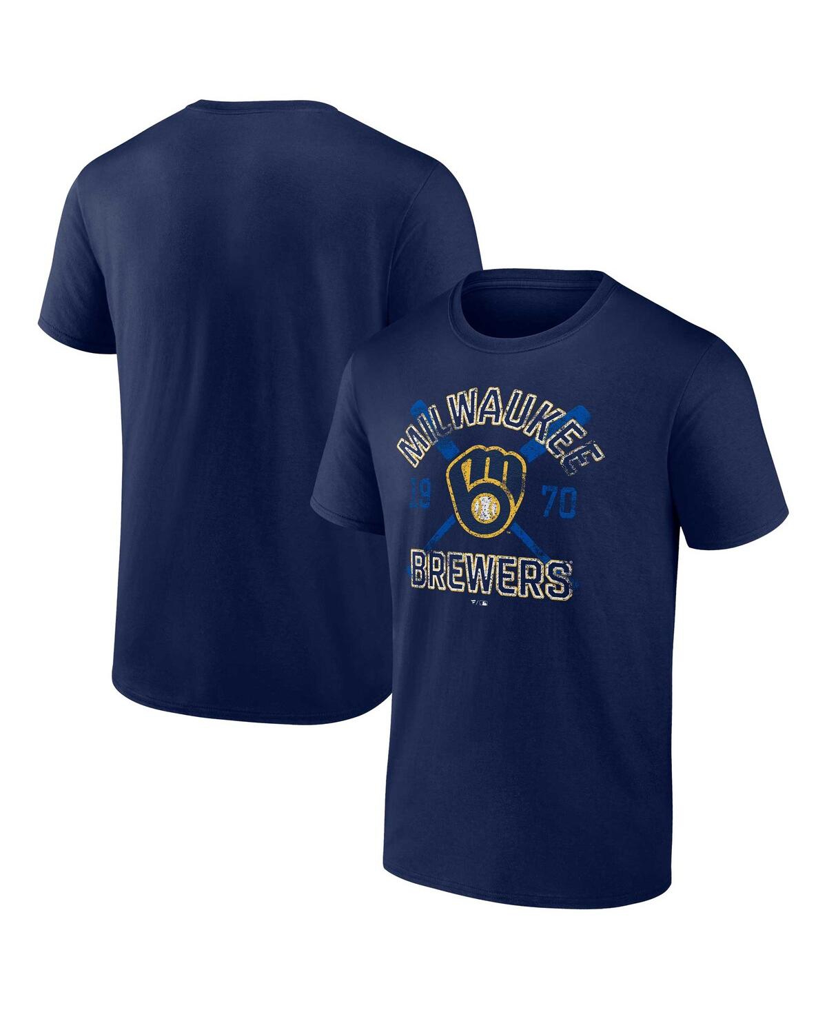 Shop Fanatics Men's  Navy Milwaukee Brewers Second Wind T-shirt