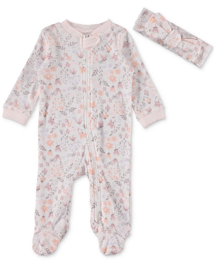 Chickpea Baby Girls Floral Sleep and Play and Headband 2 Piece