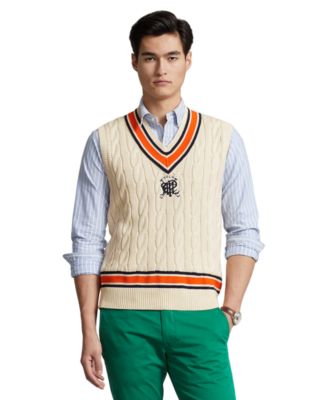 폴로 랄프로렌 Polo Ralph Lauren Mens Crest Cotton Cricket Vest,Cream Multi