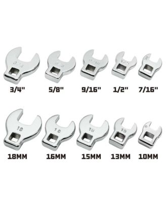 10 Piece 3/8 Inch Drive SAE and Metric Crowfoot Wrench Set