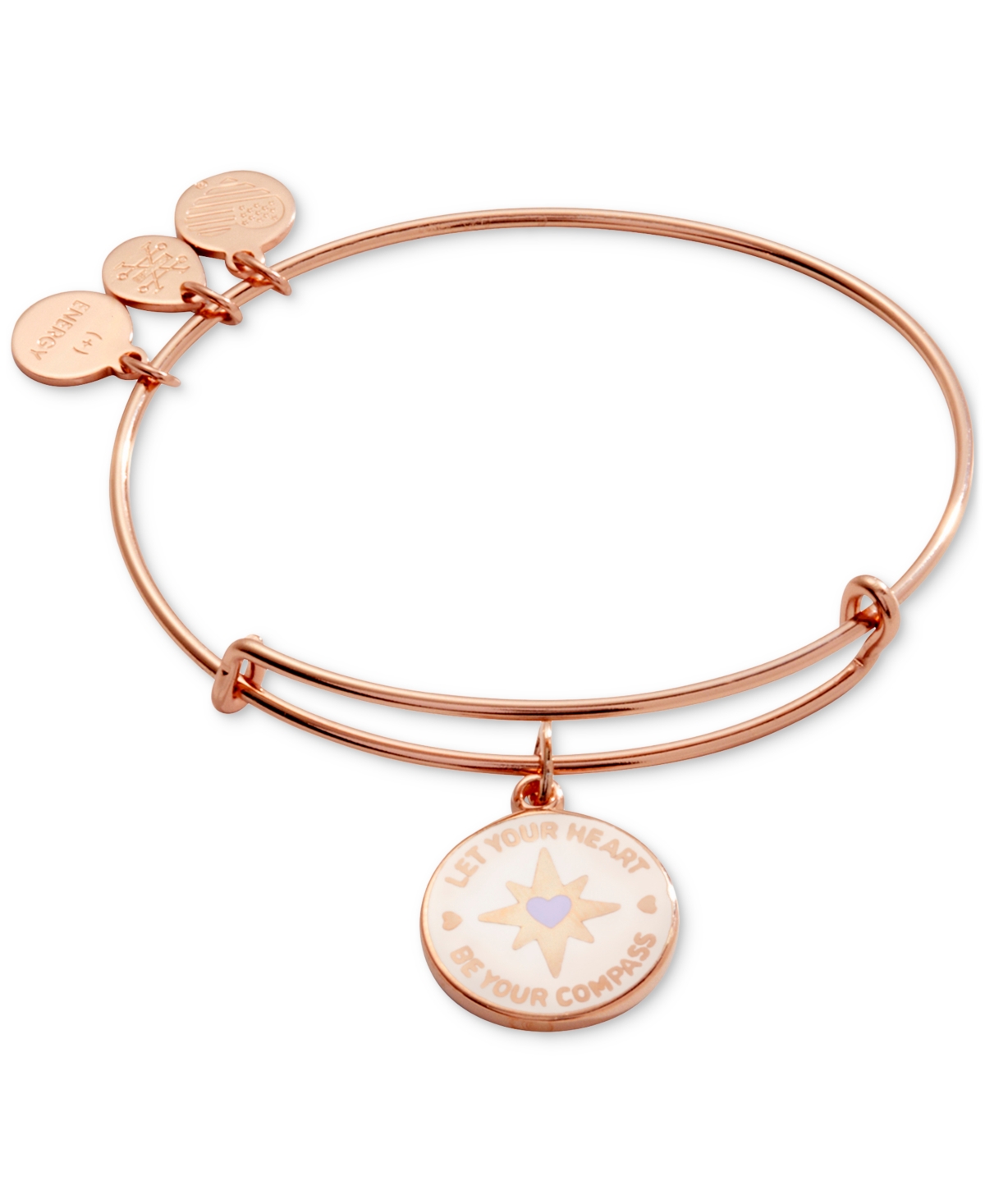 Alex And Ani Rose Gold-tone Let Your Heart Be Your Compass Charm Bangle Bracelet