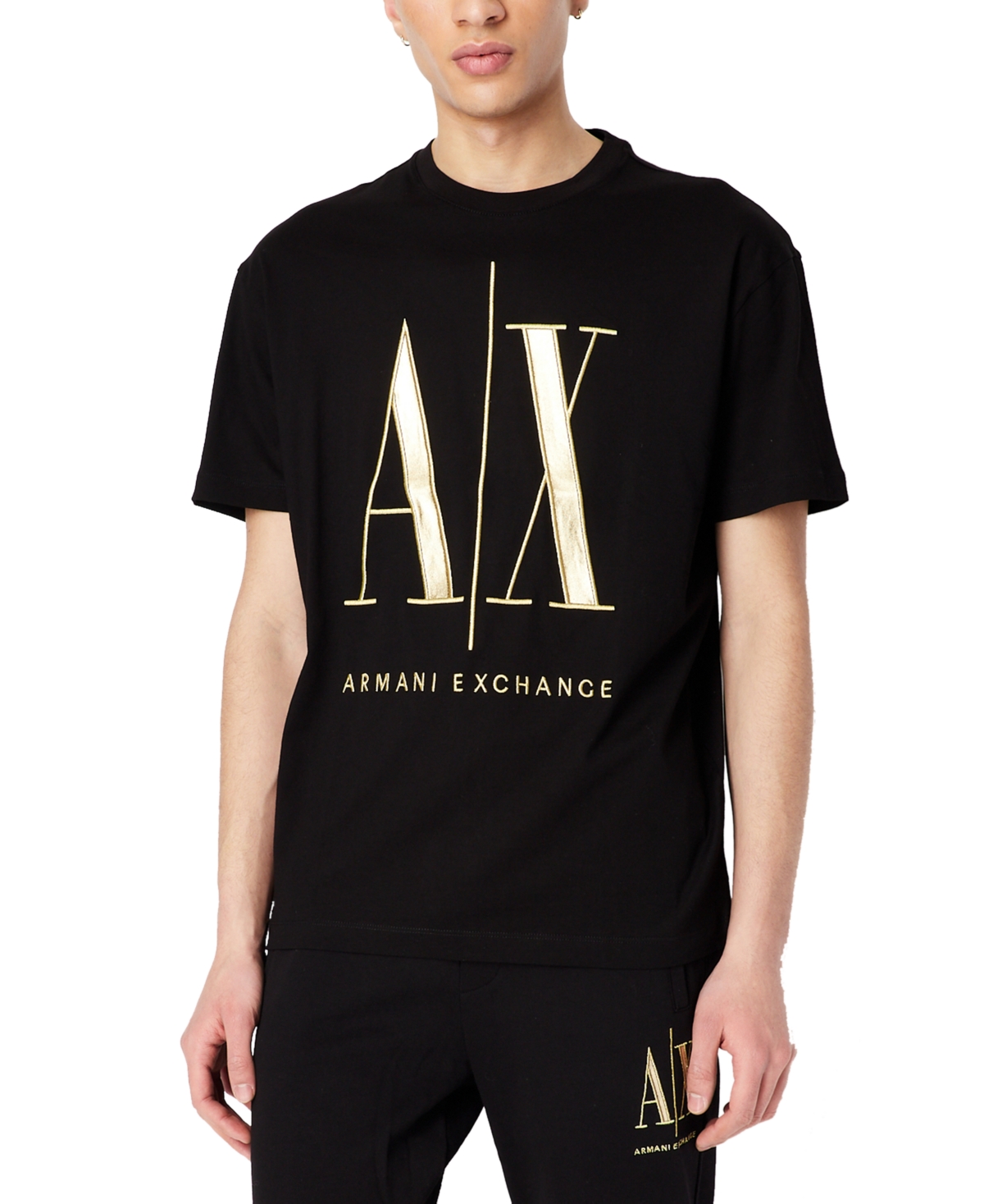 Ax Armani Exchange A X Armani Exchange Men's Embroidered Metallic Icon T- In Black | ModeSens