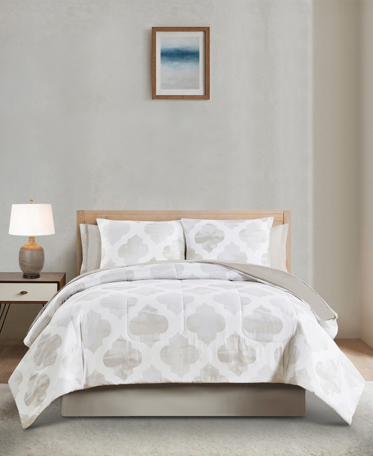 Keeco Mira Taupe Watercolor 8 Piece Reversible Comforter Set Bedding In Cream