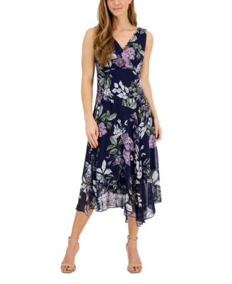 Connected Womens Metallic Floral Print Sarong Dress Red Black Size Petite Small