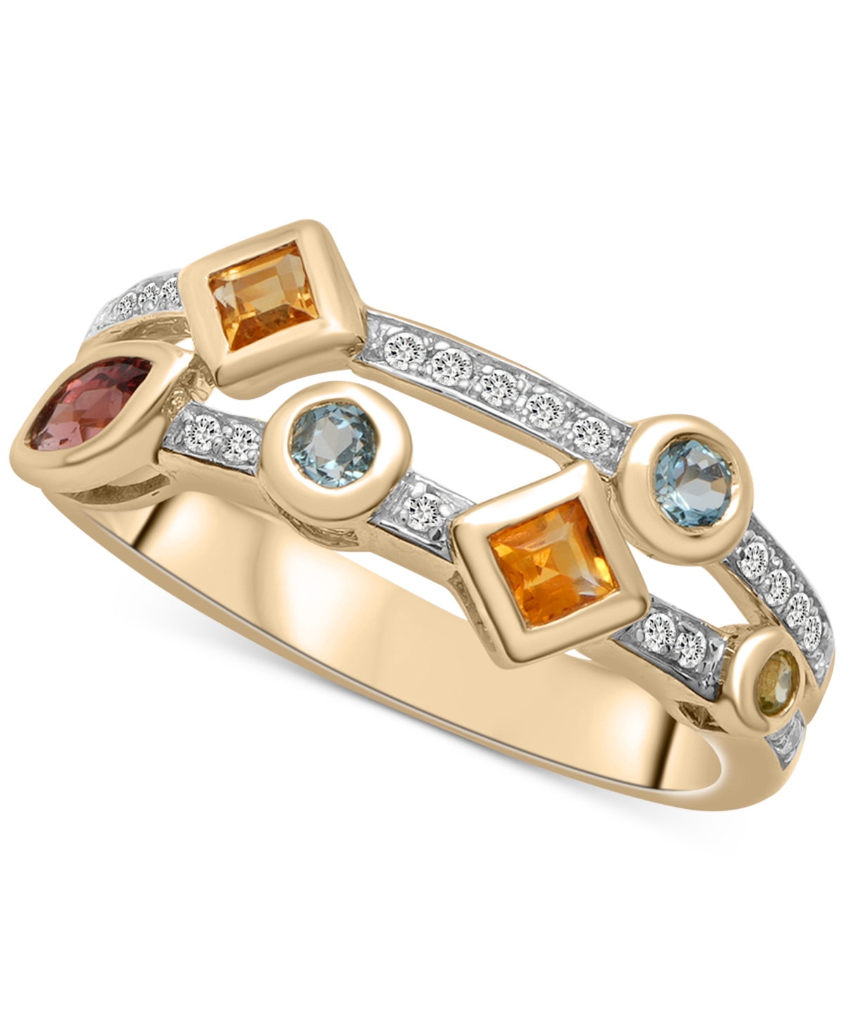 Macy's Multi-gemstone (3/5 Ct. T.w.) & Diamond (1/10 Ct. T.w.) Bezel Two Row Statement Ring