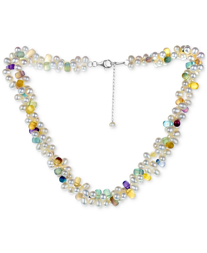 Macy's Freshwater Pearl (56mm) & Multicolor Fluorite Crystal Collar