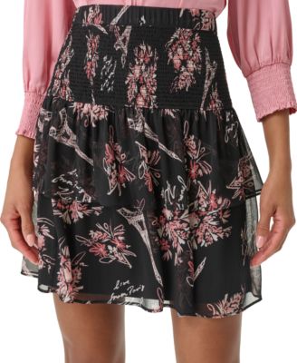 KARL LAGERFELD PARIS - Women's Floral-Print Smocked Tiered Skirt