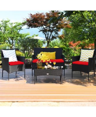 4 PCS Outdoor Patio Rattan Furniture Set Table Shelf Sofa