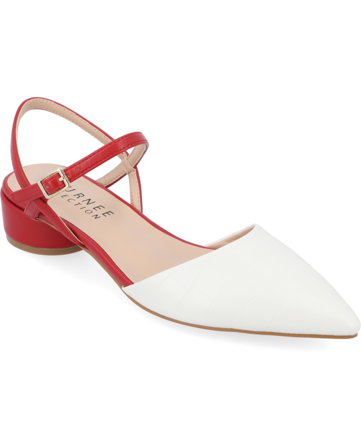 Journee Collection Women's Brynn Block Heel Pointed Toe Flats In White