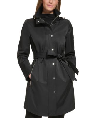 Calvin Klein Women s Petite Zip Front Hooded Belted Raincoat Macy s