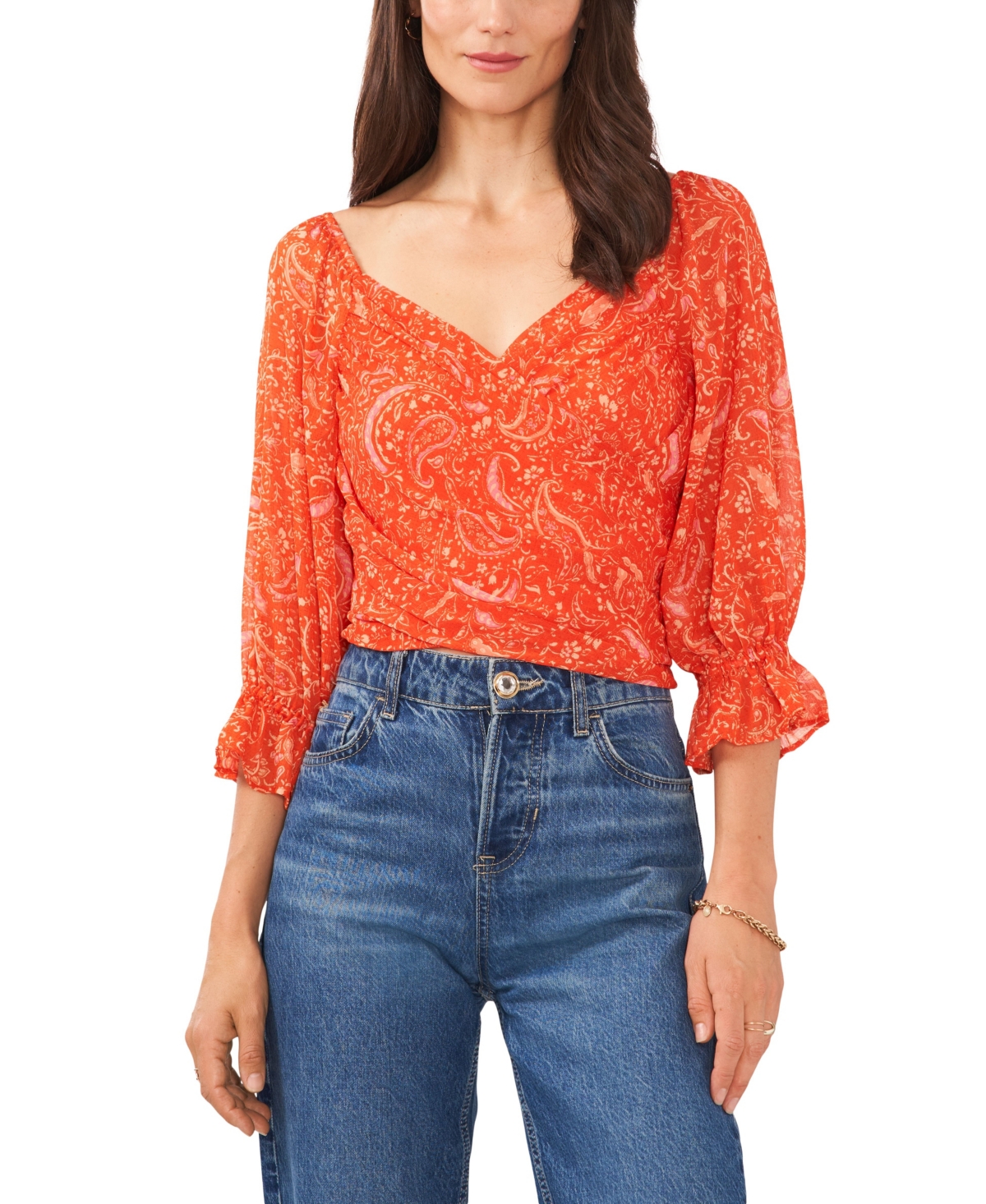  1.state Women's Cropped Twist-Front Top