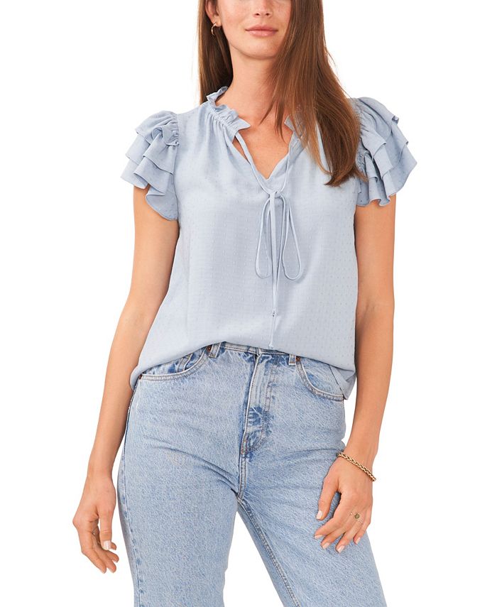 1.STATE Women s Short Flutter Sleeve Tie V neck Blouse Macy s