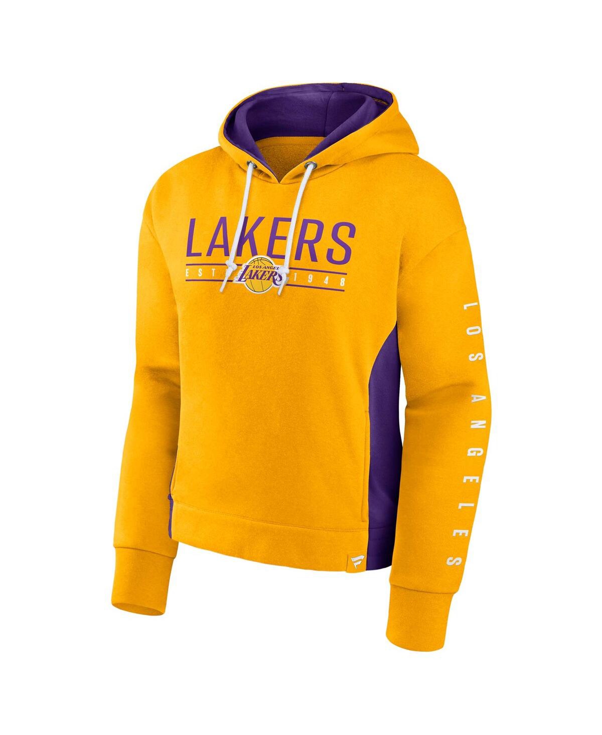 Shop Fanatics Women's  Gold Los Angeles Lakers Iconic Halftime Colorblock Pullover Hoodie