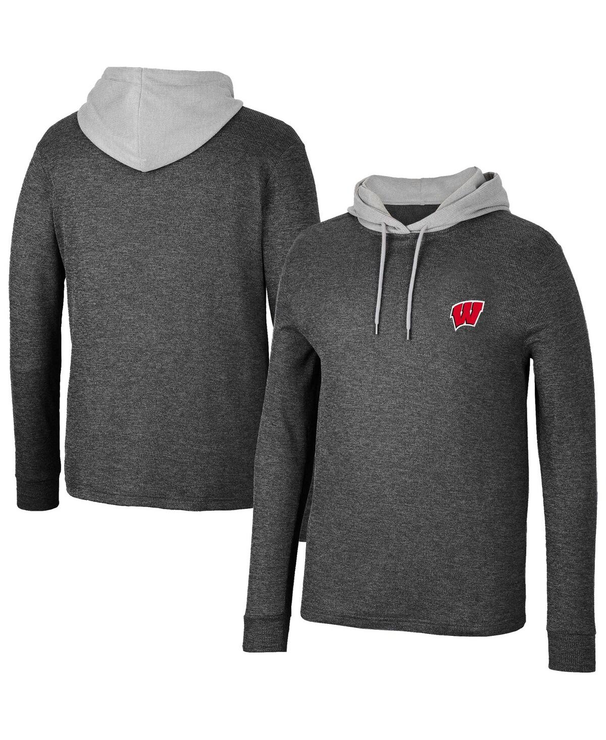 Shop Colosseum Men's  Black Wisconsin Badgers Ballot Waffle-knit Thermal Long Sleeve Hoodie T-shirt