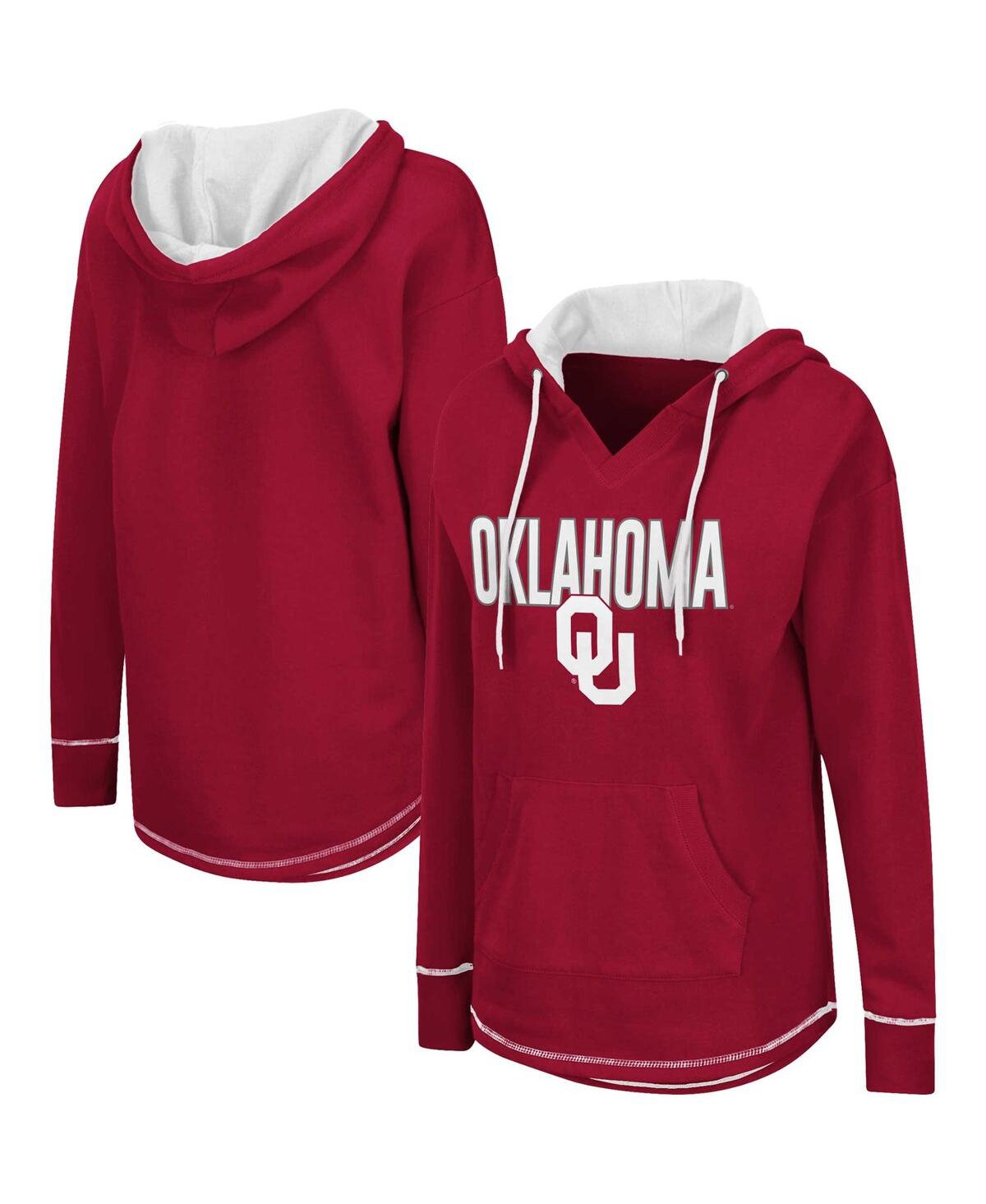 Colosseum Women's  Crimson Oklahoma Sooners Throwback Stripe Arch Logo Cropped Pullover Hoodie