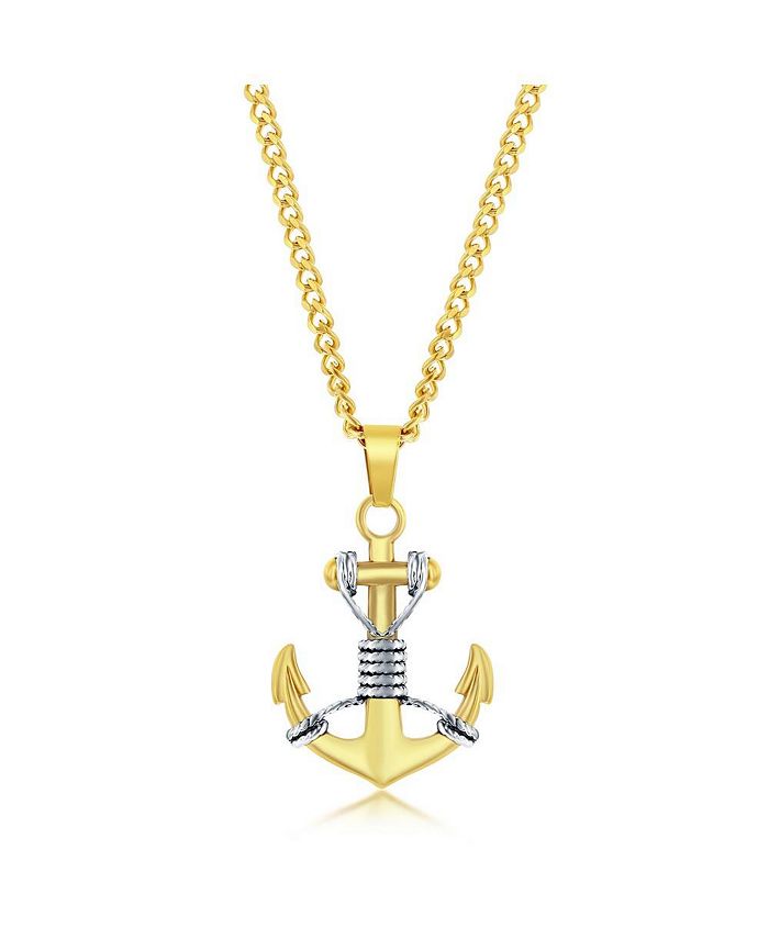 Blackjack Mens Stainless Steel Gold & Silver Anchor Necklace Macy's