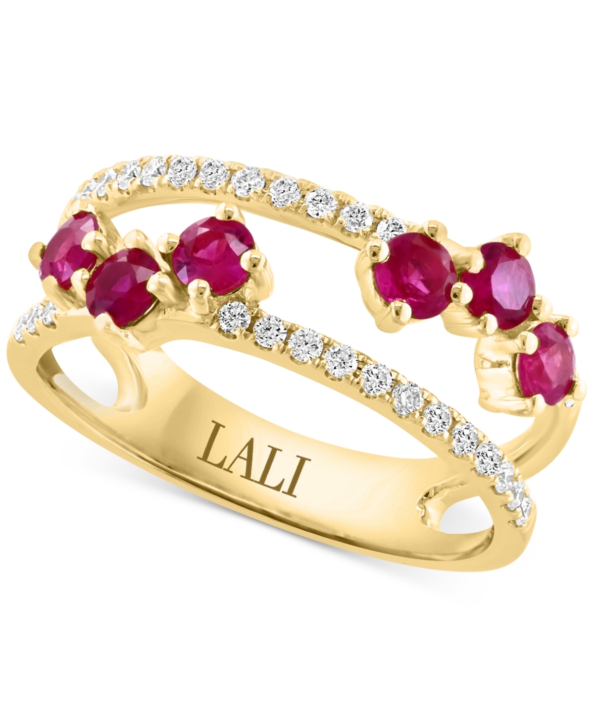 Lali Jewels Ruby (3/4 Ct. T.w.) & Diamond (1/4 Ct. T.w.) Double Band Ring In 14k Gold