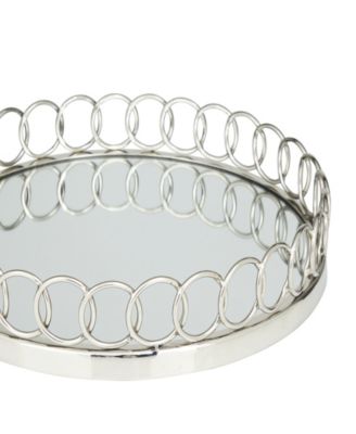 Stainless Steel Mirrored Tray with Circle Patterned Sides, Set of 2, 16", 14" W
