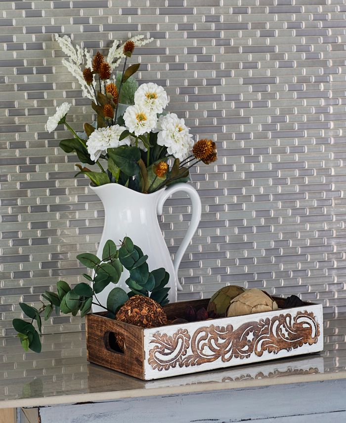 Rosemary Lane Mango Wood Tray with Carved Sides, Set of 2, 18", 15" W