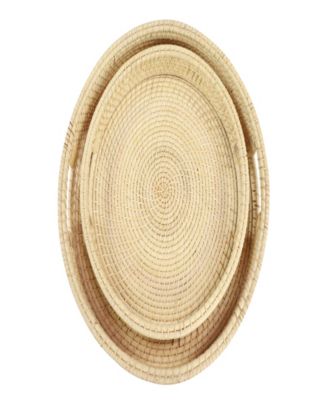 Light Rattan Tray with Slot Handles, Set of 2, 20", 16" W