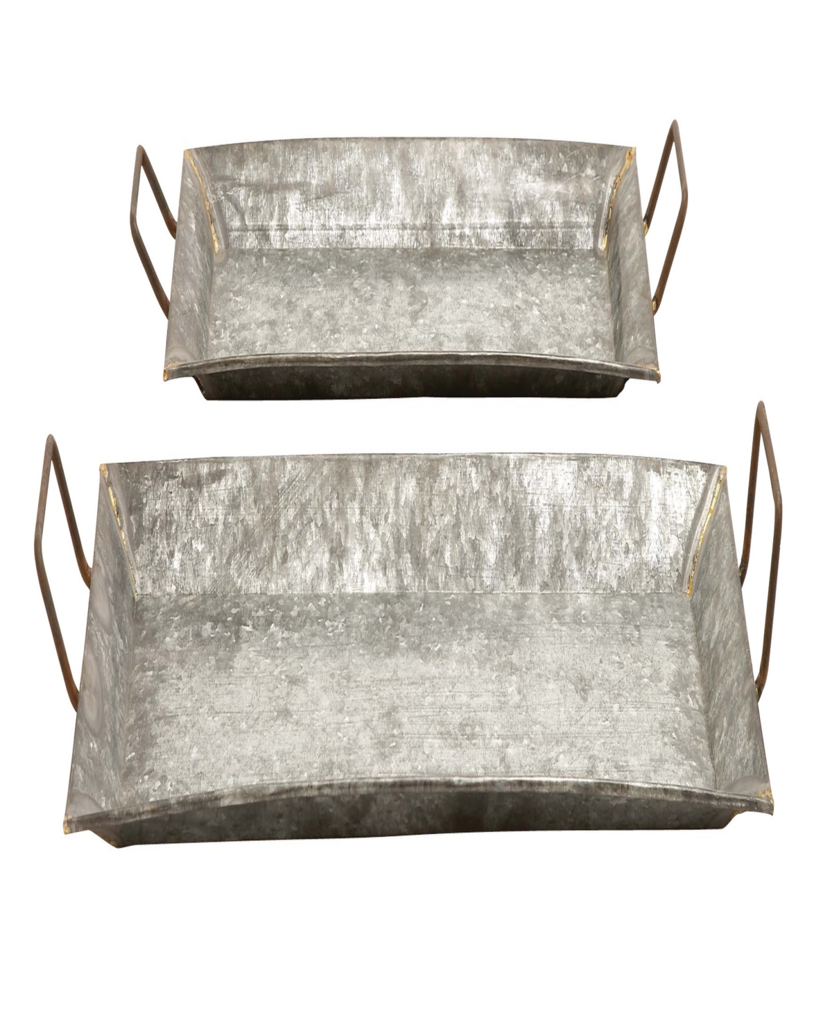 Rosemary Lane Metal Floral Tray With Embossed Designs, Set Of 2, 29", 25" W In Gray