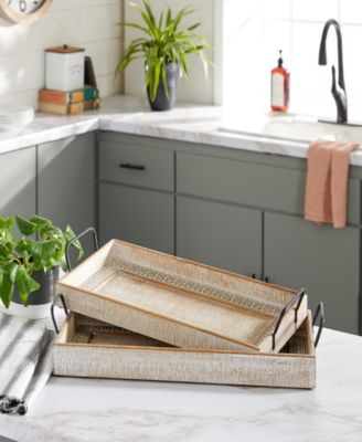 Wood Tray with White Wash, Set of 2, 27", 25" W