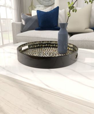 Mother of Pearl Handmade Tray with Slot Handles, 24" x 24" x 3"