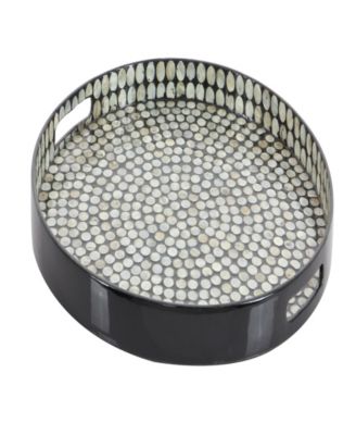 Mother of Pearl Handmade Tray with Slot Handles, 24" x 24" x 3"