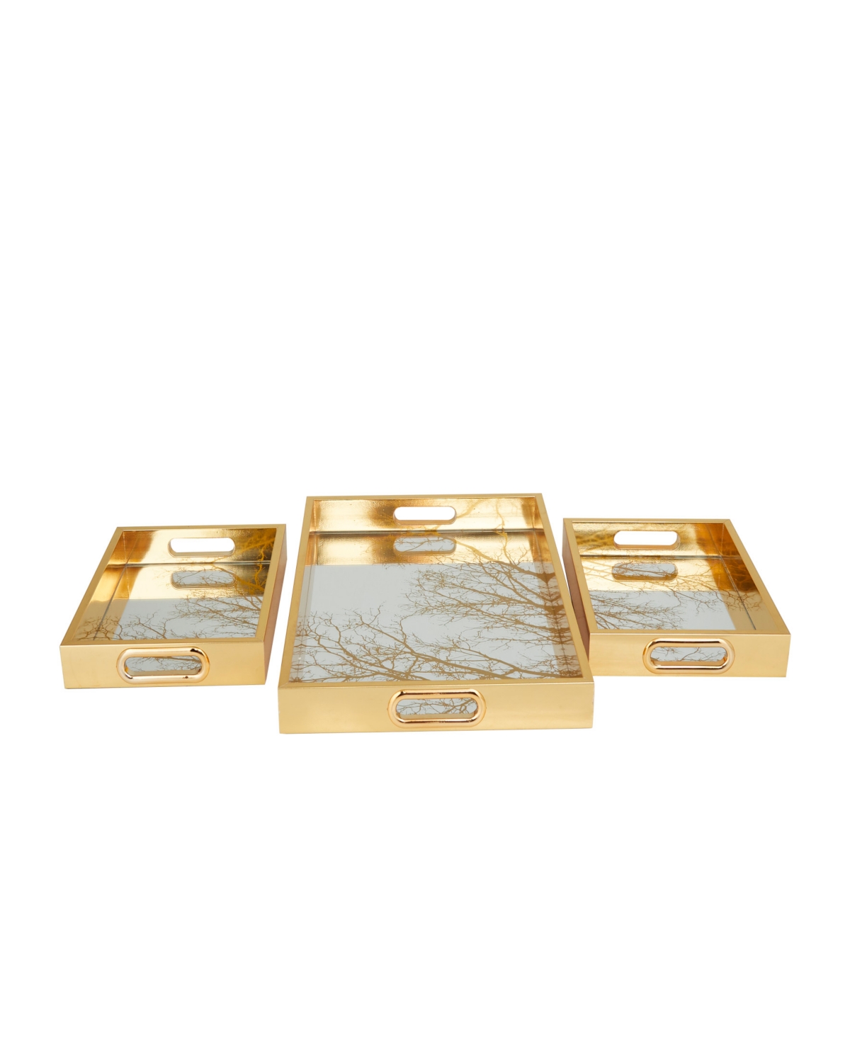 Rosemary Lane Plastic Mirrored Geometric Tray, Set Of 3, 18", 11", 11" W In Gold