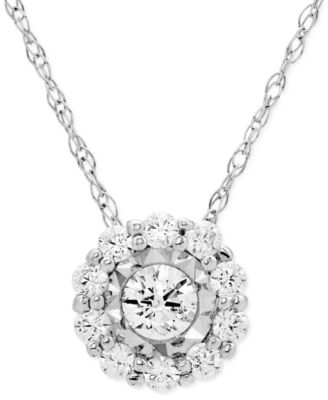 Macy's - Diamond Halo 18" Pendant Necklace (1/4 ct. t.w.) in 14k White Gold